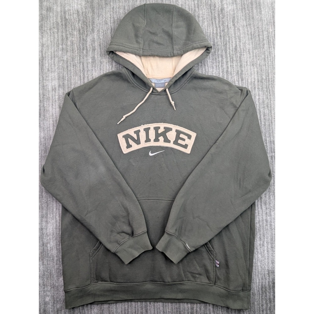 Vintage Y2K Nike Hoodie Men's Large Spellout Embroidered Green Center Swoosh